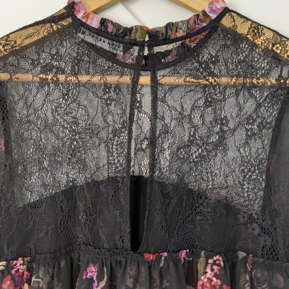 Zara black lace floral tiered ruffle boho dress M - Picture 5 of 11